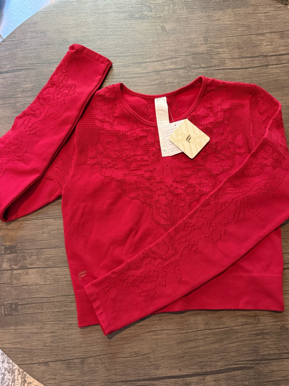 Fabletics Red Crew Neck Knit Athletic Top